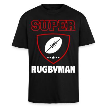 Super-Rugby-Spieler, Vatertag, Weihnachten - Oversized Heavyweight Unisex T-Shirt - Schwarz - Vorne - Alina (178cm) & Michal (187cm)