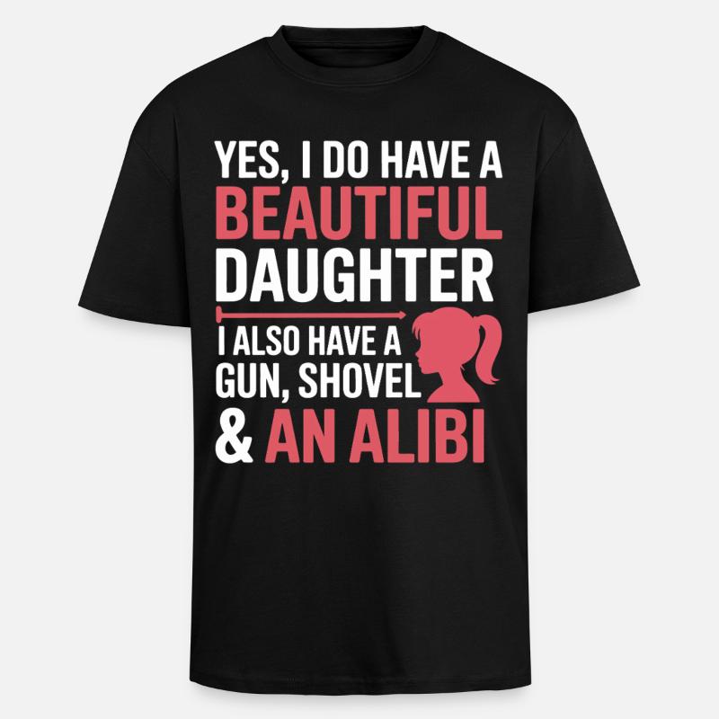 Witzshirt Waffe Schaufel Alibi - Oversized Heavyweight Unisex T-Shirt - Schwarz