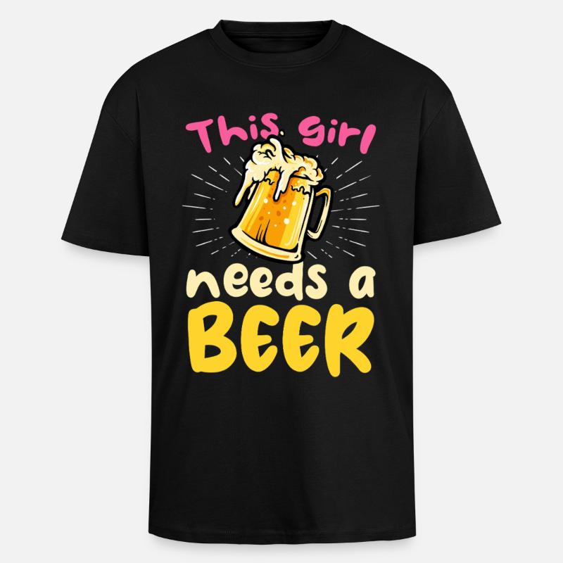 Dieses Mädchen braucht ein Bier - Oversized Heavyweight Unisex T-Shirt - Schwarz