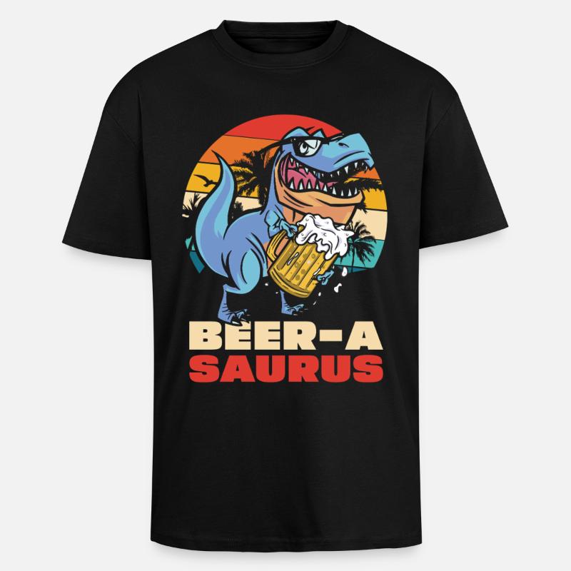 BeerA Saurus Dino mit Bierkrug - Oversized Heavyweight Unisex T-Shirt - Schwarz