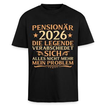 Pensionär 2026 Legende verabschiedet sich - Oversized Heavyweight Unisex T-Shirt - Schwarz - Vorne - Alina (178cm) & Michal (187cm)