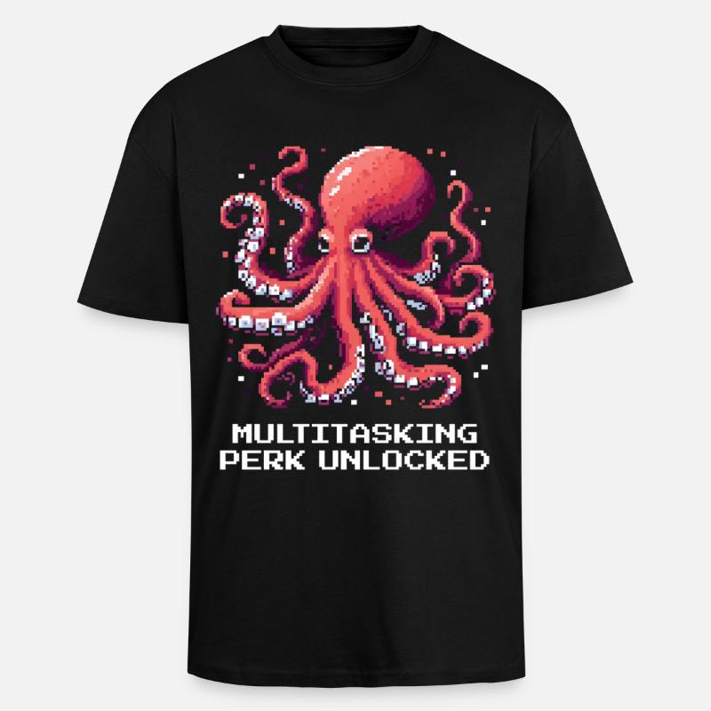 Multitasking-Fähigkeit Freigeschaltet | Oktopus - Oversized Heavyweight Unisex T-Shirt - Schwarz