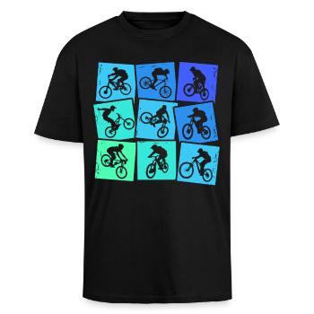 Downhill Mountainbike Biker MTB Jungen Kinder - Oversized Heavyweight Unisex T-Shirt - Schwarz - Vorne - Alina (178cm) & Michal (187cm)