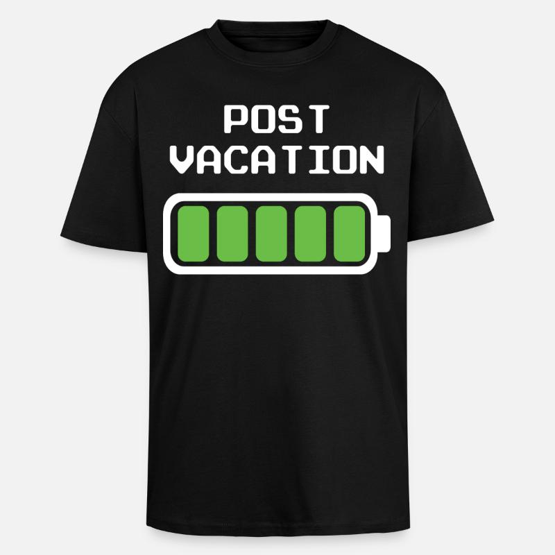 Conception post-vacances - Indicateur de batterie pleine - T-shirt unisexe oversize épais - noir