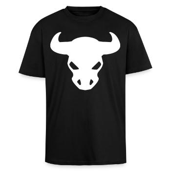 Stier Design – Stierkopf Outfit - Oversized Heavyweight Unisex T-Shirt - Schwarz - Vorne - Alina (178cm) & Michal (187cm)