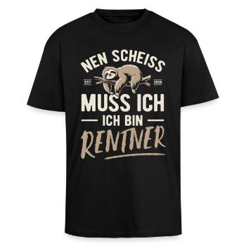 Nen Scheiss muss ich ich bin Rentner - 2026 - Oversized Heavyweight Unisex T-Shirt - Schwarz - Vorne - Alina (178cm) & Michal (187cm)