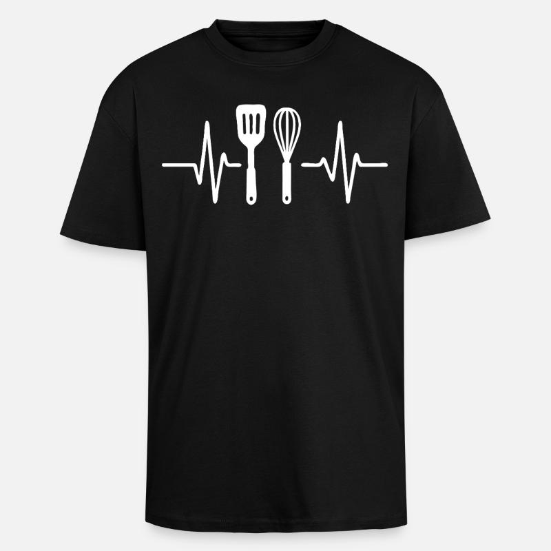 Heartbeat Kitchen Fork Design - Unisex Oversized Heavyweight T-shirt - black