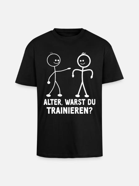 Strichmännchen WARST DU TRAINIEREN LUSTIG - Oversized Heavyweight Unisex T-Shirt - Schwarz