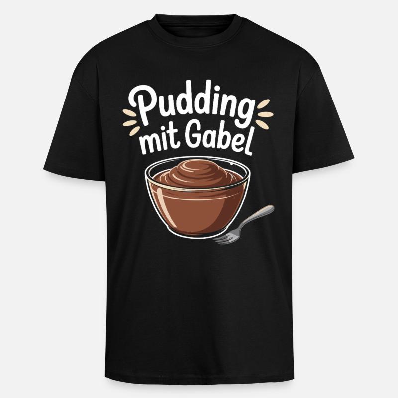 Pudding with fork - Unisex Oversized Heavyweight T-shirt - black