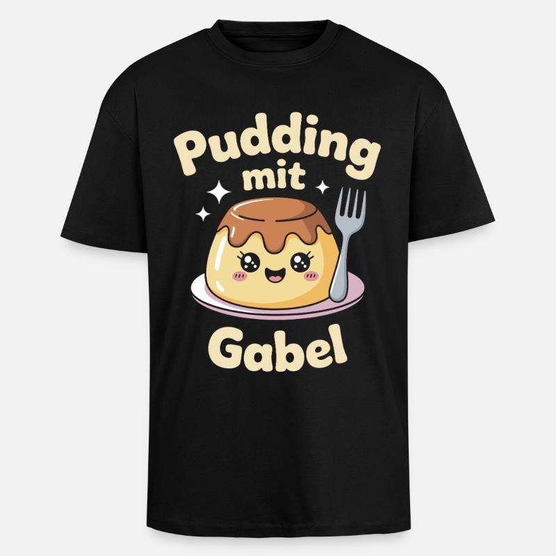 Pudding with fork - Unisex Oversized Heavyweight T-shirt - black