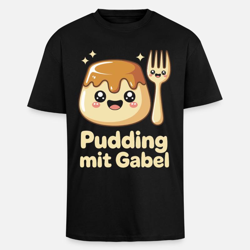 Pudding with fork - Unisex Oversized Heavyweight T-shirt - black