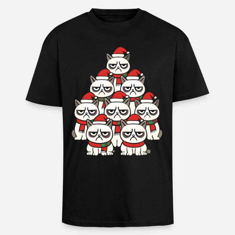  Grumpy Christmas Cats – Lustiges Katzen - Oversized Heavyweight Unisex T-Shirt - Schwarz