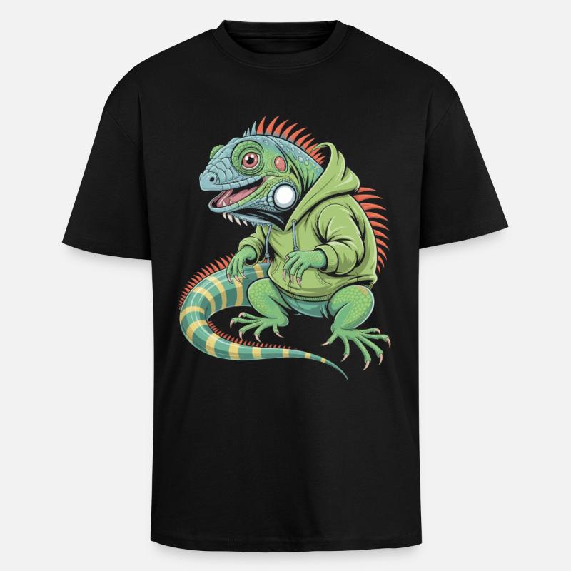 Iguane cool avec sweat à capuche - T-shirt unisexe oversize épais - noir