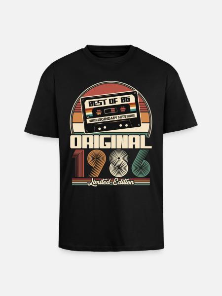 1986 Vintage Vintage syntymäpäivä retro lahja - Paksu unisex oversize t-paita - musta
