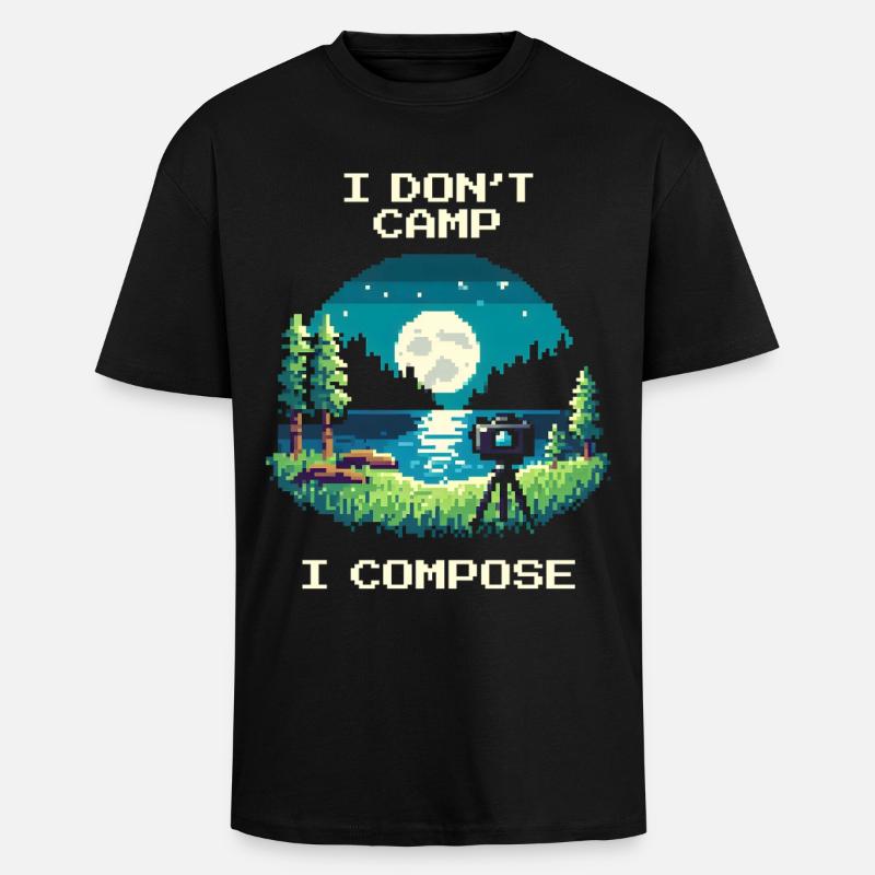 I don't camp, I compose | Composition - Unisex Oversized Heavyweight T-shirt - black