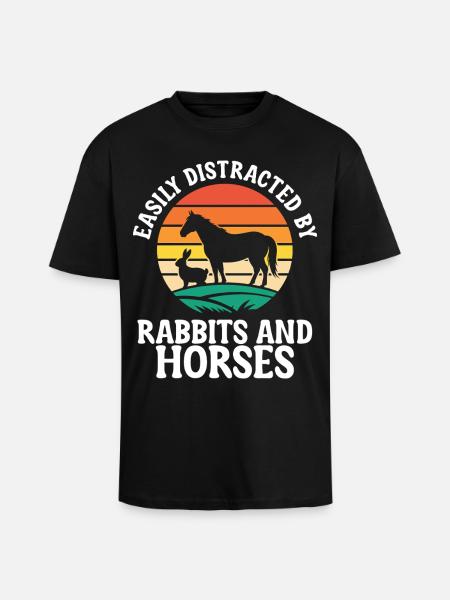 Lapins Et Chevaux Équitation Équestre - T-shirt unisexe oversize épais - noir