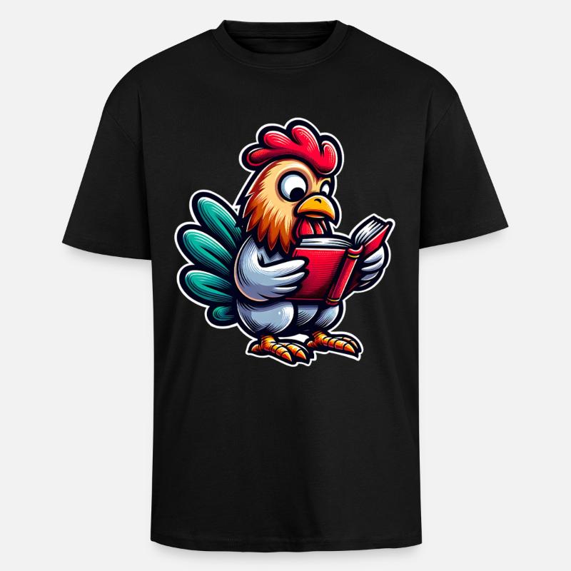 Lesender Hahn im Comicstil - Oversized Heavyweight Unisex T-Shirt - Schwarz