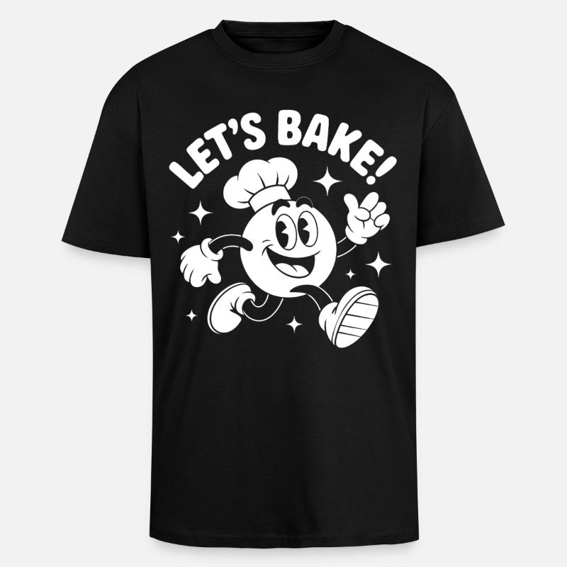 Baking with cheerful cartoon baker - Unisex Oversized Heavyweight T-shirt - black