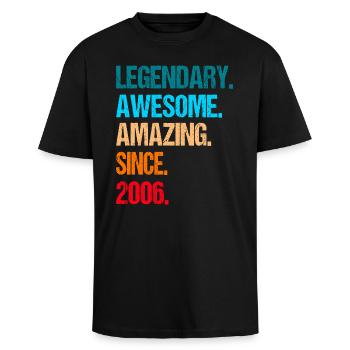  20. Geburtstag 2006 - Oversized Heavyweight Unisex T-Shirt - Schwarz - Vorne - Alina (178cm) & Michal (187cm)