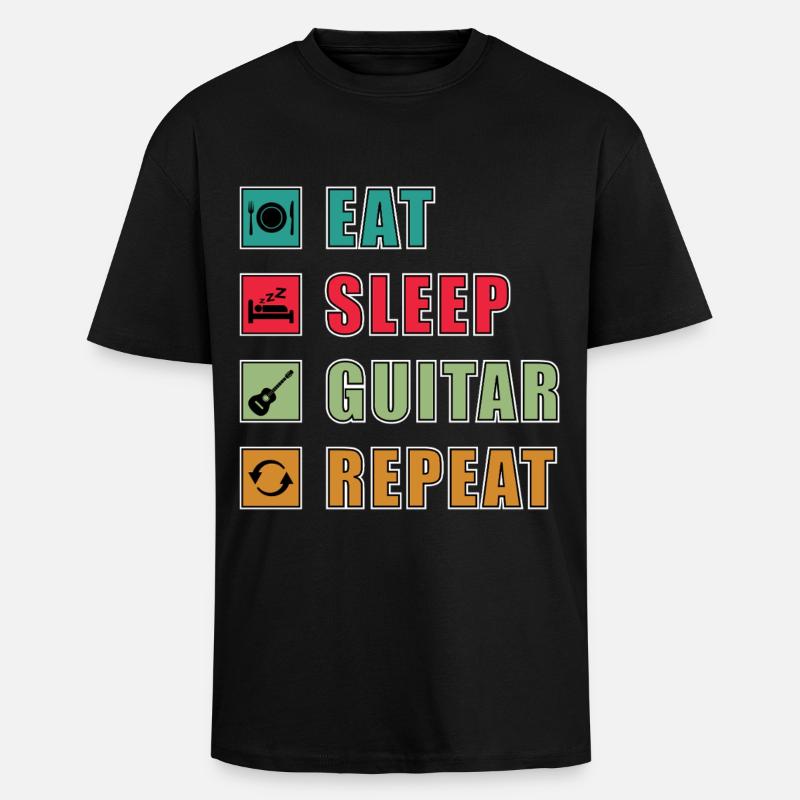 Eat Sleep Guitar Repeat - Oversized Heavyweight Unisex T-Shirt - Schwarz