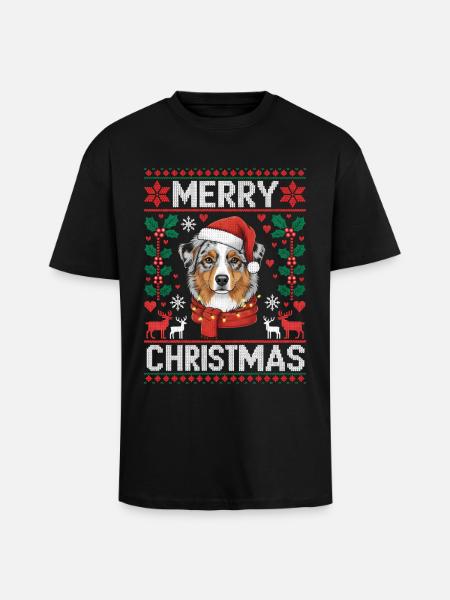 Australian Shepherd Christmas Xmas - Unisex Oversized Heavyweight T-shirt - black