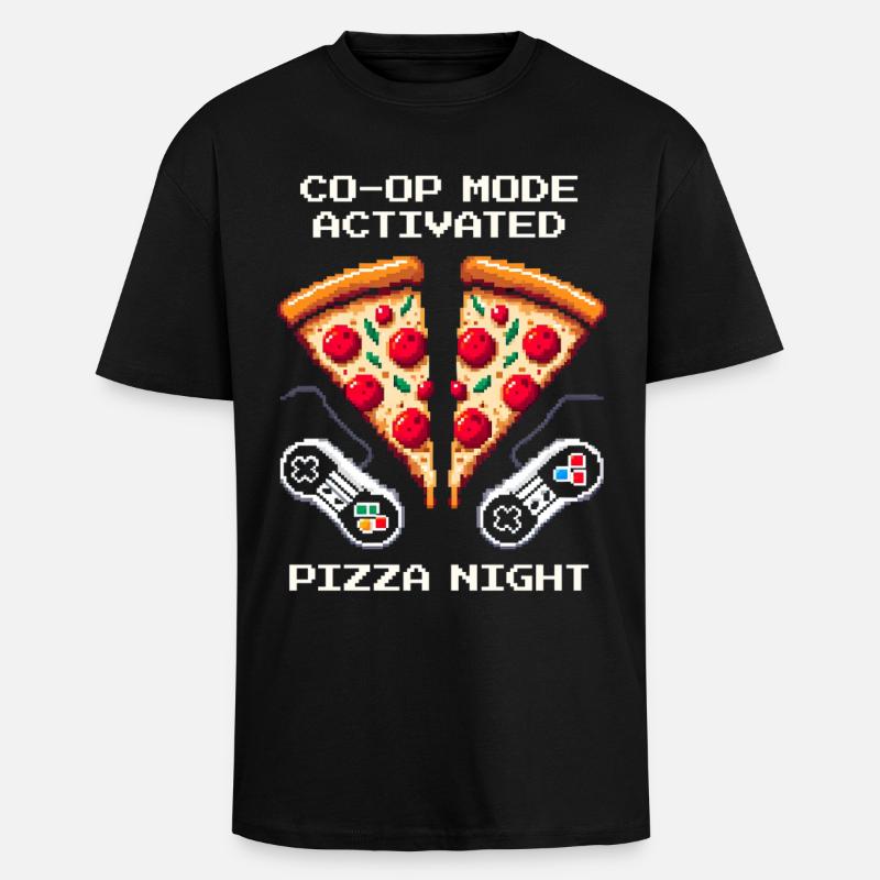 Coop activé : Soirée pizza | Jeux multijoueurs - T-shirt unisexe oversize épais - noir
