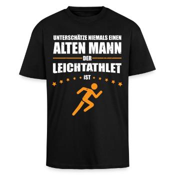 Geschenk Alter Mann - Leichtathlet | Retro Vintage - Oversized Heavyweight Unisex T-Shirt - Schwarz - Vorne - Alina (178cm) & Michal (187cm)