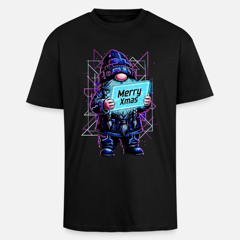 Merry Xmas - Synthwave Wichtel 80s Cyberpunk - Oversized Heavyweight Unisex T-Shirt - Schwarz