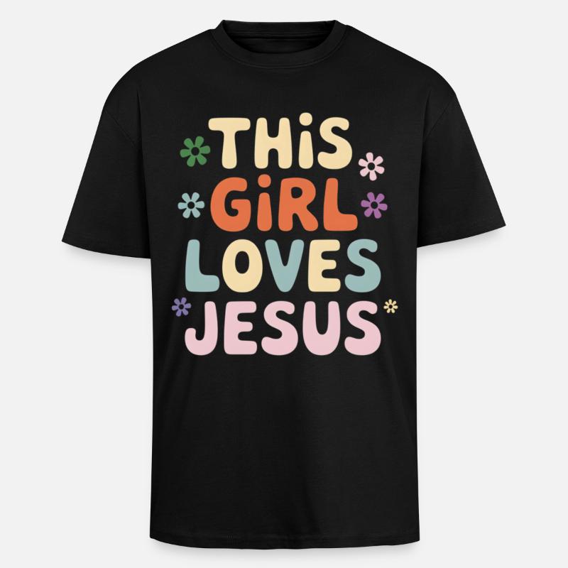 Dieses Mädchen liebt Jesus - Oversized Heavyweight Unisex T-Shirt - Schwarz