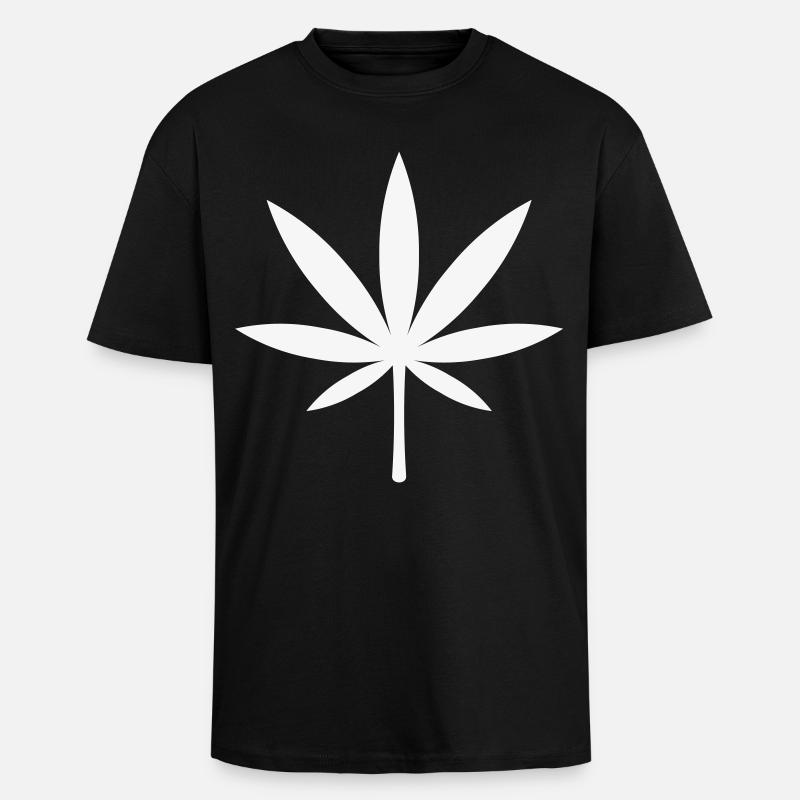 Cannabis / Marijuana / Hemp Leaf (White) - Unisex Oversized Heavyweight T-shirt - black