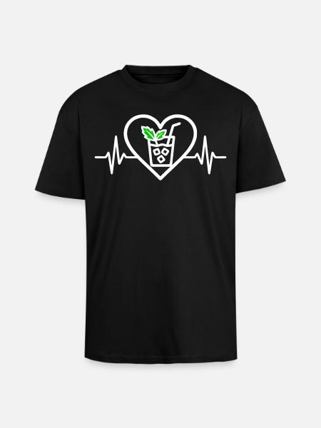 Mojito Heart Cocktail Mint Glass Aperitif - Unisex Oversized Heavyweight T-shirt - black