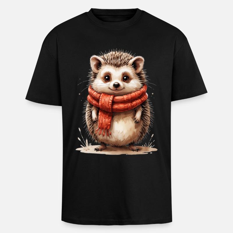 Hérisson d’hiver avec écharpe rouge - T-shirt unisexe oversize épais - noir