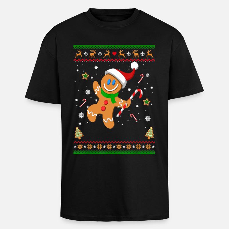 Hässliches Weihnachtspullover Lebkuchenmann Lustiges Geschenk - Oversized Heavyweight Unisex T-Shirt - Schwarz