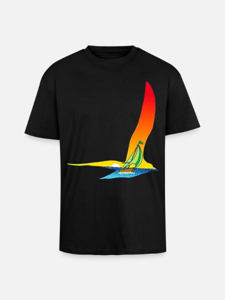 Der Vogel und das Segelboot - Oversized Heavyweight Unisex T-Shirt - Schwarz