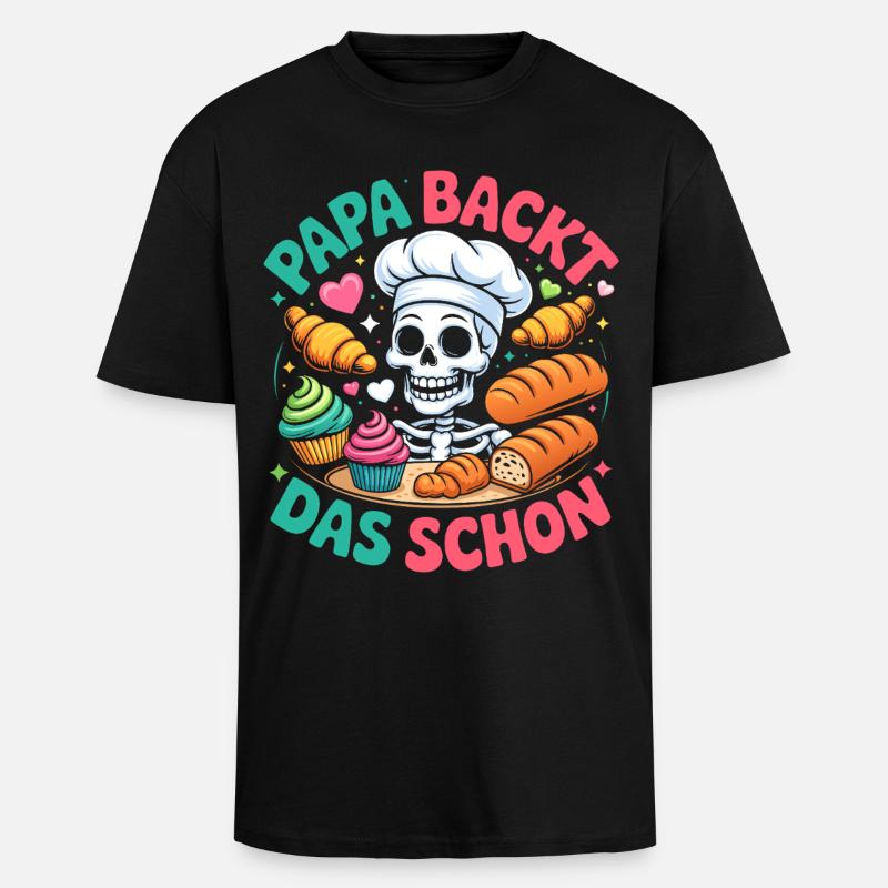 Papa Baking Skeleton Chef - T-shirt unisexe oversize épais - noir