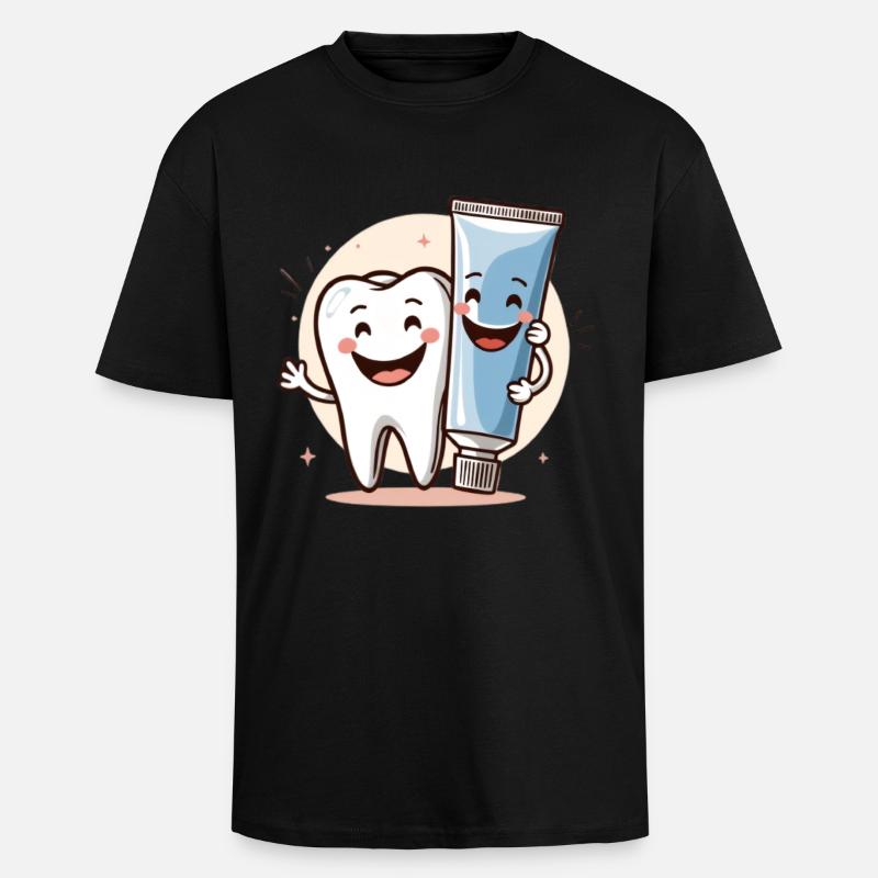 Smiling tooth with toothpaste - Unisex Oversized Heavyweight T-shirt - black