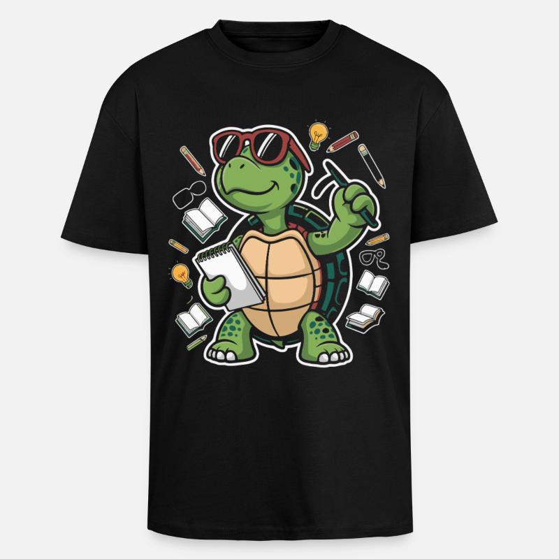 Learning turtle with pen - Unisex Oversized Heavyweight T-shirt - black