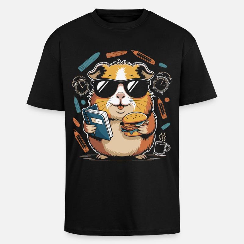 Buchheld Hamster mit Burger - Oversized Heavyweight Unisex T-Shirt - Schwarz