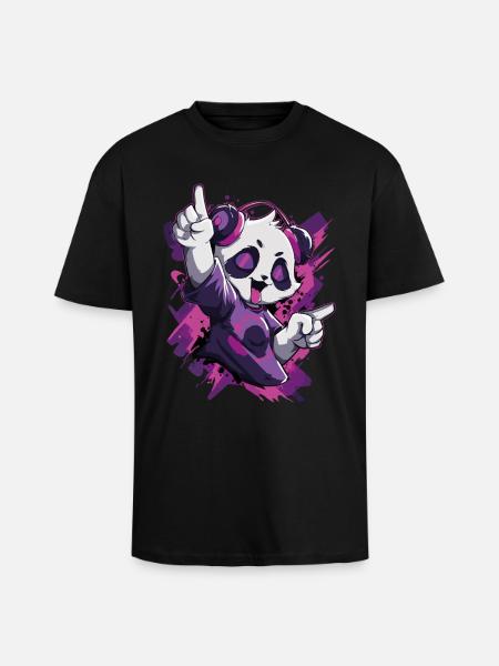 Party Panda Music Fun - Unisex Oversized Heavyweight T-shirt - black