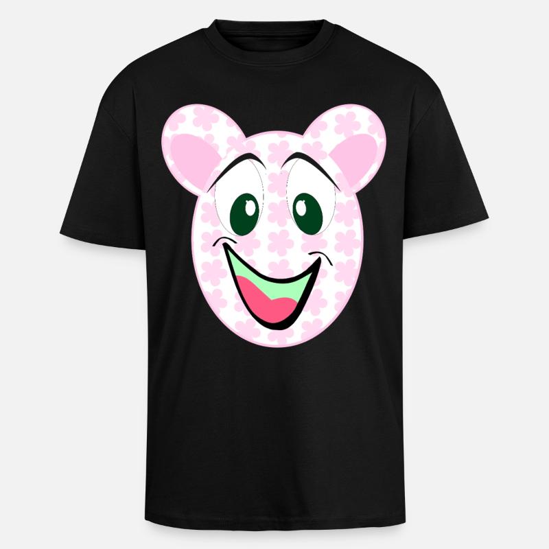 Bear Floral Pattern Smile - Unisex Oversized Heavyweight T-shirt - black