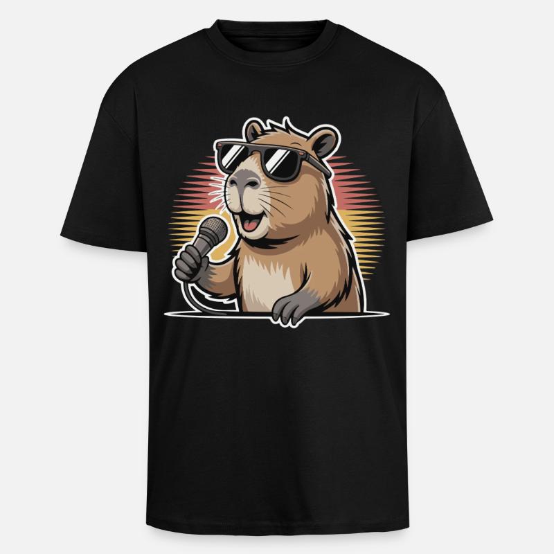 Singer Capybara with sunglasses - Unisex Oversized Heavyweight T-shirt - black
