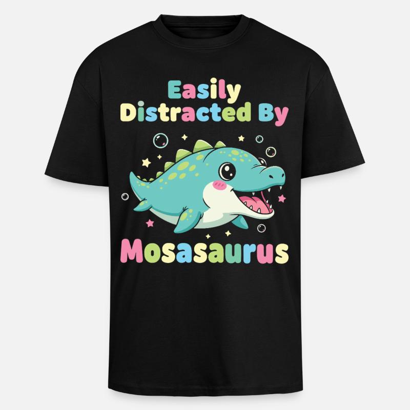 Kawaii Easily Distracted By Mosasaurus - Unisex Oversized Heavyweight T-shirt - black