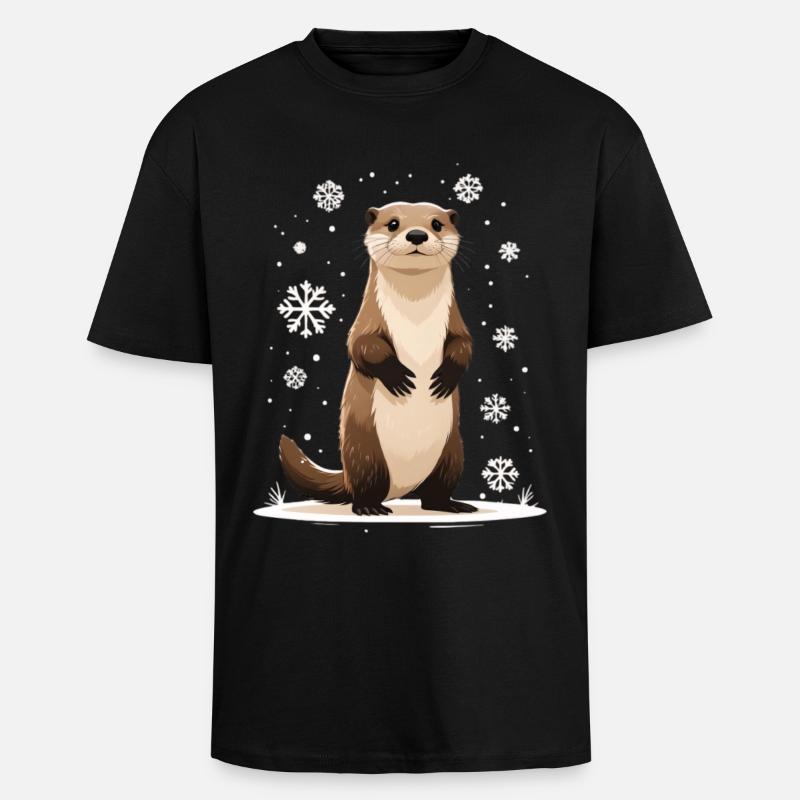 Winterotter mit Schneeflocken - Oversized Heavyweight Unisex T-Shirt - Schwarz