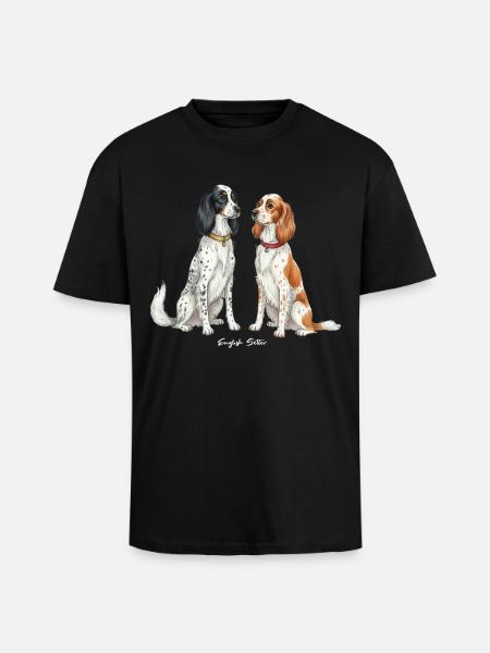 English Setter Illustration - Unisex Oversized Heavyweight T-shirt - black
