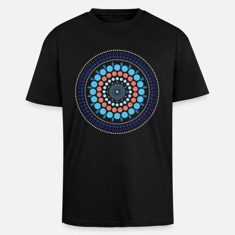 Blue Gradient Dot Mandala - Unisex Oversized Heavyweight T-shirt - black