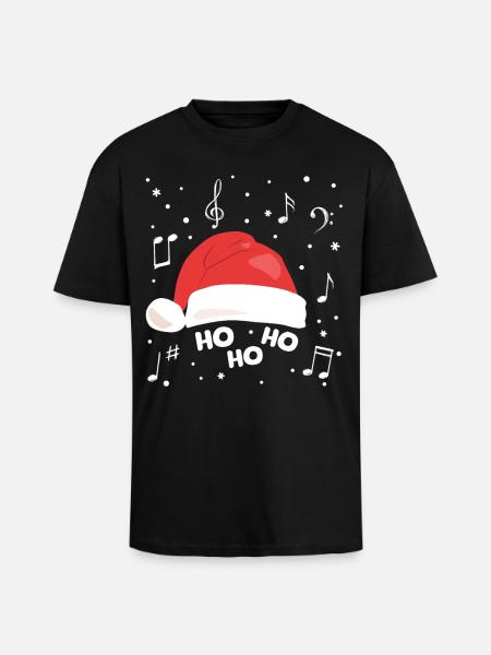Musical Christmas Hat with Music Notes - Unisex Oversized Heavyweight T-shirt - black