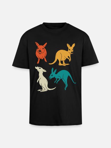 Känguru-Quartett in Farbenvielfalt - Oversized Heavyweight Unisex T-Shirt - Schwarz