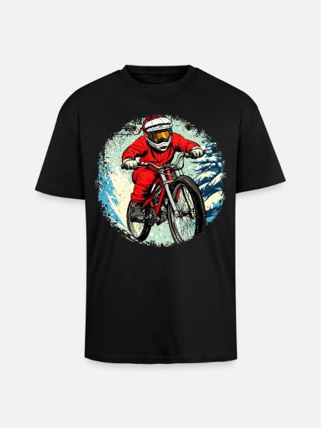 Christmas Biker / Mountain Bike - Unisex Oversized Heavyweight T-shirt - black
