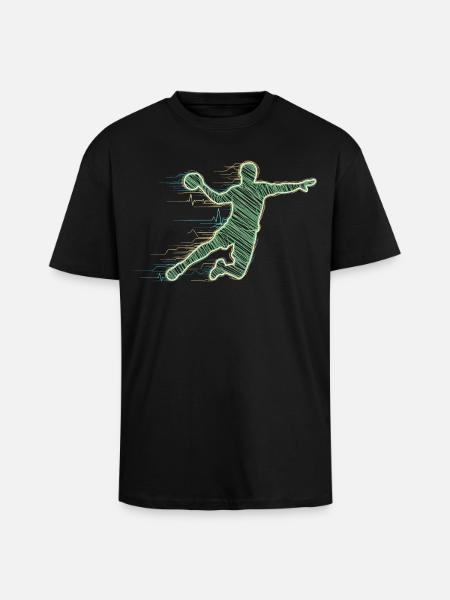 Handball Player Heartbeat ECG Handball Sports Gift - Unisex Oversized Heavyweight T-shirt - black