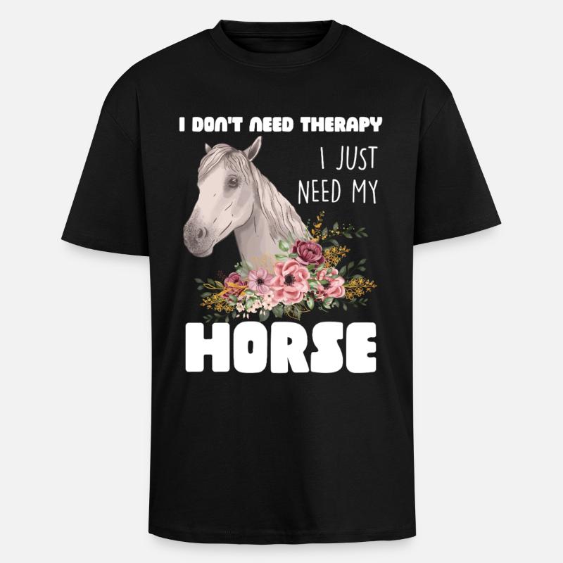 Pferd mit Blumenkranz - Oversized Heavyweight Unisex T-Shirt - Schwarz